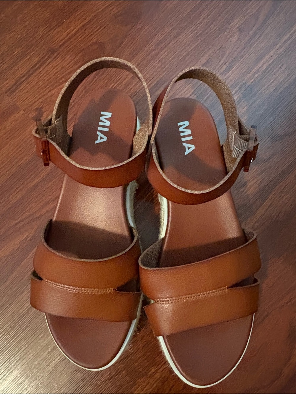 MIA Platform Cognac Brown Double-Strap Ankle Sandals